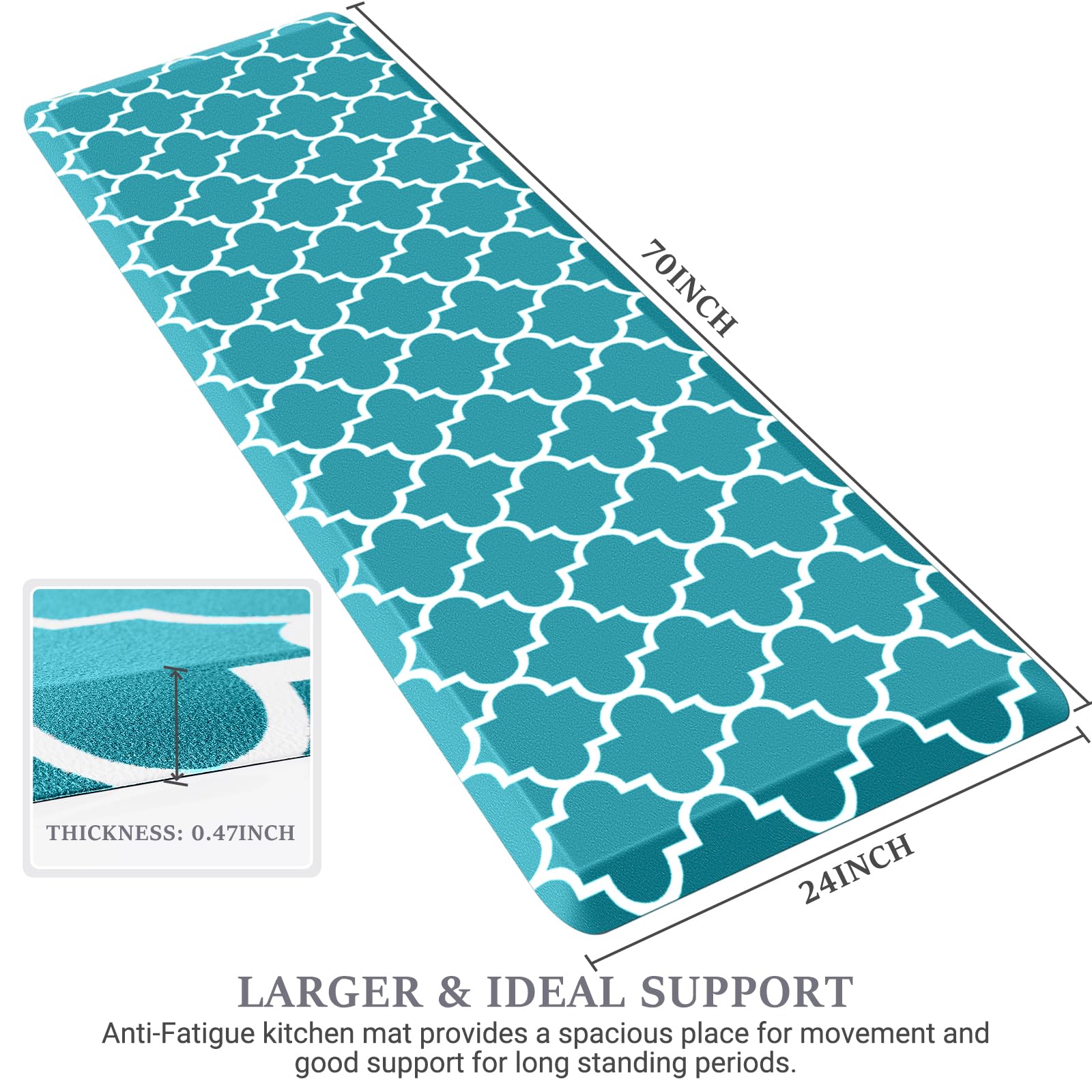 WISELIFE Anti Fatigue Floor Mat - 4/5 Inch Thick Kitchen Mat Non Slip Waterproof Heavy Duty Ergonomic Comfort Mat Durable for Home, Office, Sink, Laundry,(24" x 70", Green)