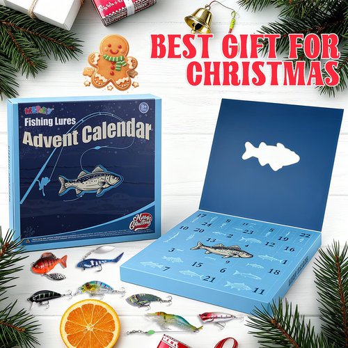 Fishing Advent Calendar 2025 for Adults Teens Men Boys – 24 Days Christmas Countdown Fishing Lures Tackle Kit Bass Trout Fishing Advent Calendar for Dad Husband Boyfriend Him Christmas Gift
