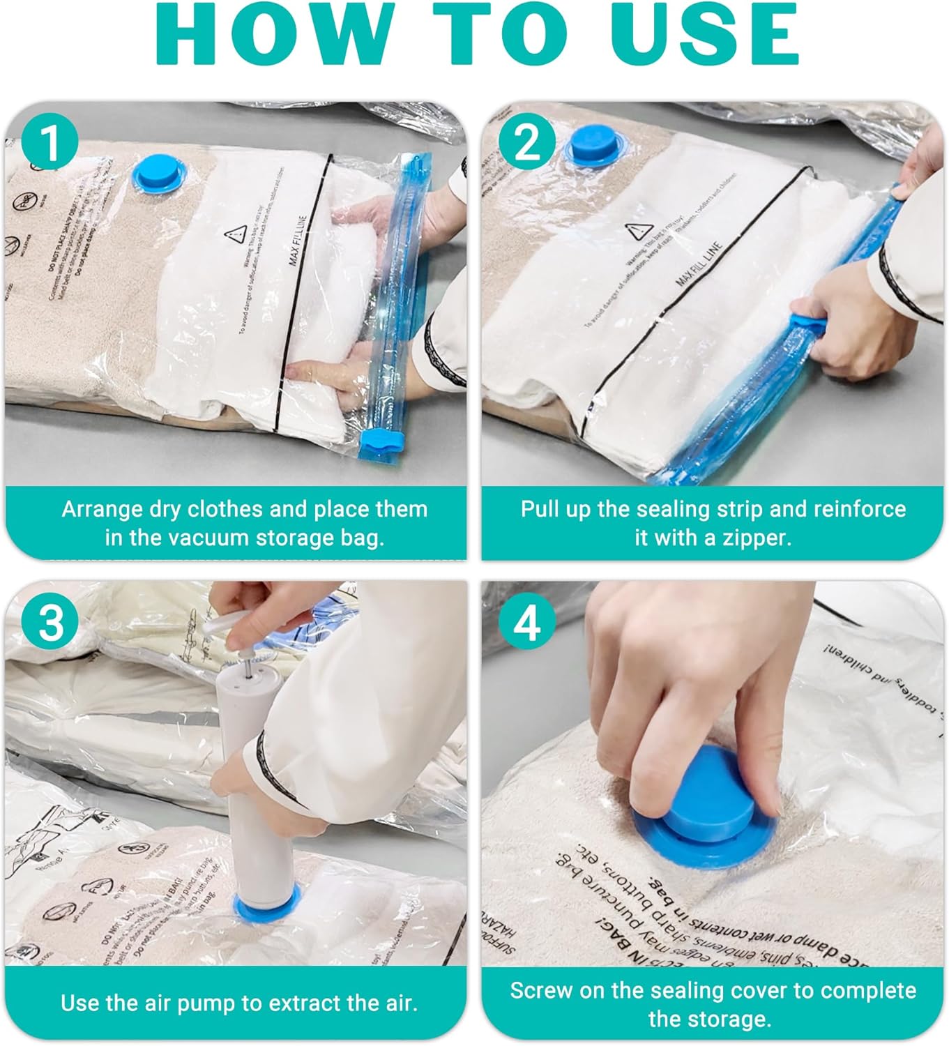 Skiennix Vacuum Seal Bags - 15 Pack Space Saver Storage for Clothing, Blankets & Travel | Hand Pump Included