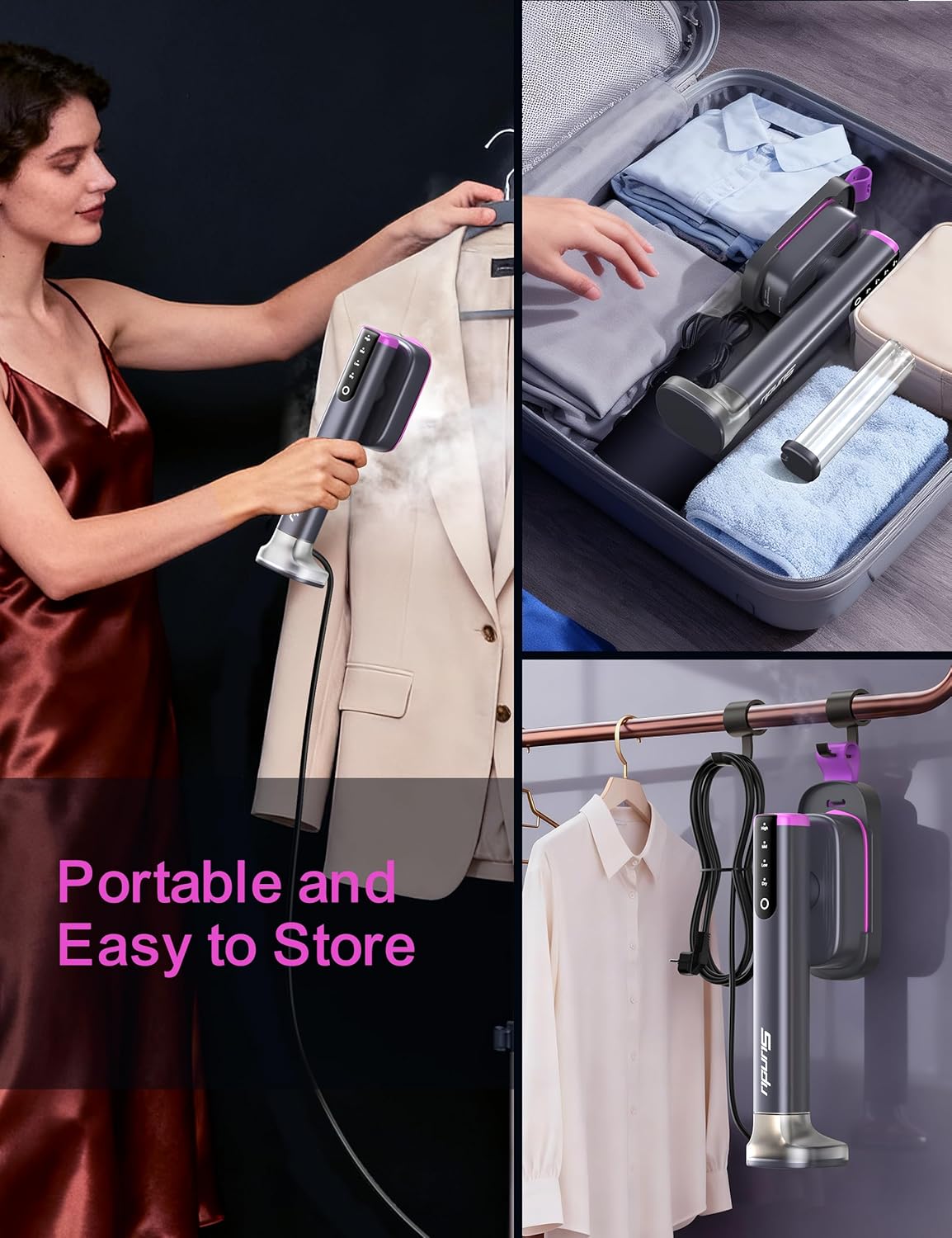 Sundu Portable Handheld Garment Steamer - Fast 15s Heat-Up, Dual Water Tanks, 45 Min Continuous Use | Grey