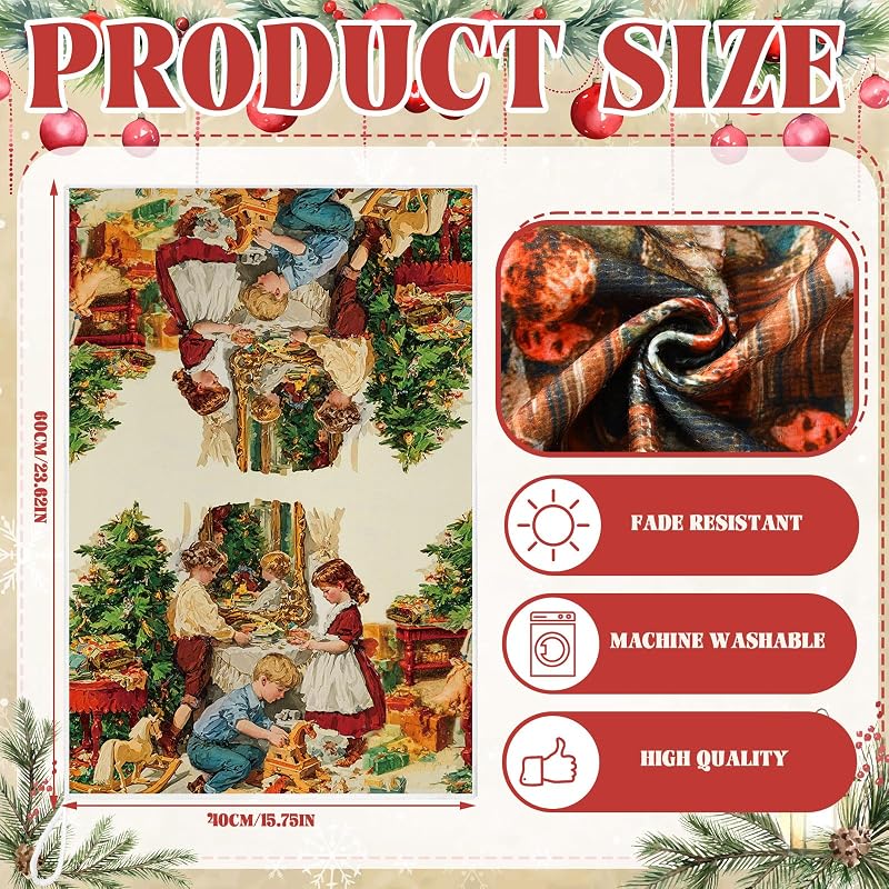 Fourluoo 8 Pcs Christmas Retro Kitchen Towels Set - Vintage Rustic Dish Towels (Variation: Retro)