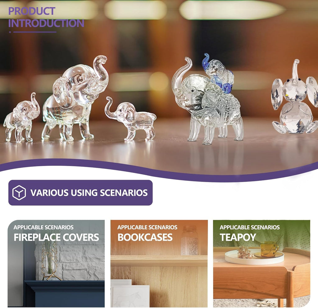 Regine Switzerland Set of 3 Crystal Elephant Figurines - Elegant Glass Collectibles for Home Decor | Perfect Gift for Mom