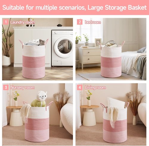 CLHMILY&Z 80L Round Laundry Basket - Pink Storage Hamper for Blankets, Toys & Nursery Essentials | 16.5x22.5 Inches