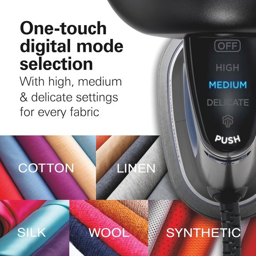 Hamilton Beach Durathon Handheld Garment Steamer - 1700W Quick Heat-Up, 300ml Tank, Gray & Blue