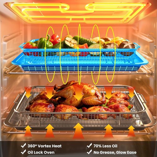 Air Fryer Basket Set by [Brand Name] - Stainless Steel Crisper Tray & Pans | Family-Size, Non-Stick, Dishwasher Safe (15"x11" & 12.8"x9.7")