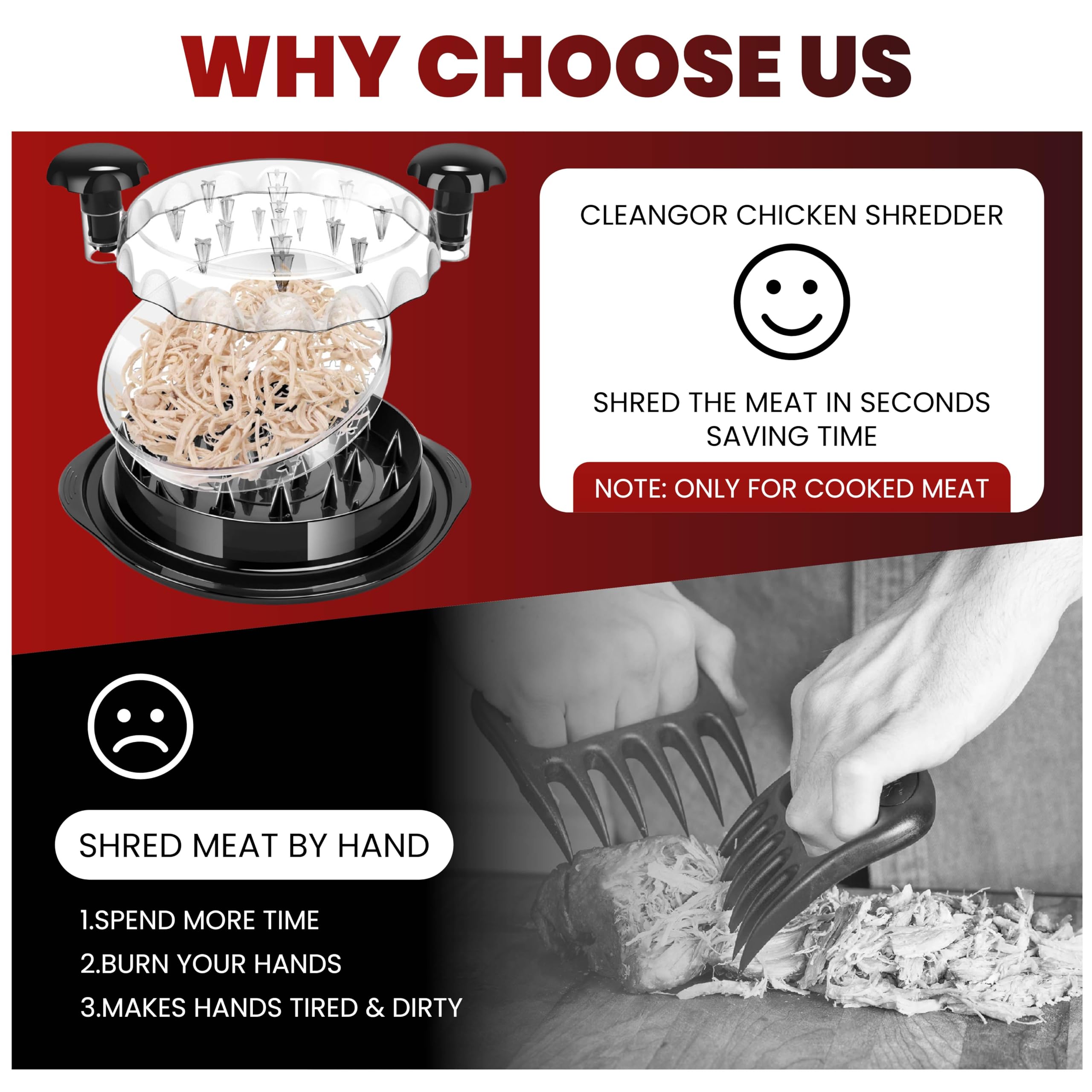 Chicken Shredder Tool Twist 10" Upgraded 3-Layer Meat Shredder for Chicken Breast, Pork & Beef | Transparent Visible Lid Food Shredder with Removable Plate, Soap Dispenser Brush, Non-Slip, BPA-Free