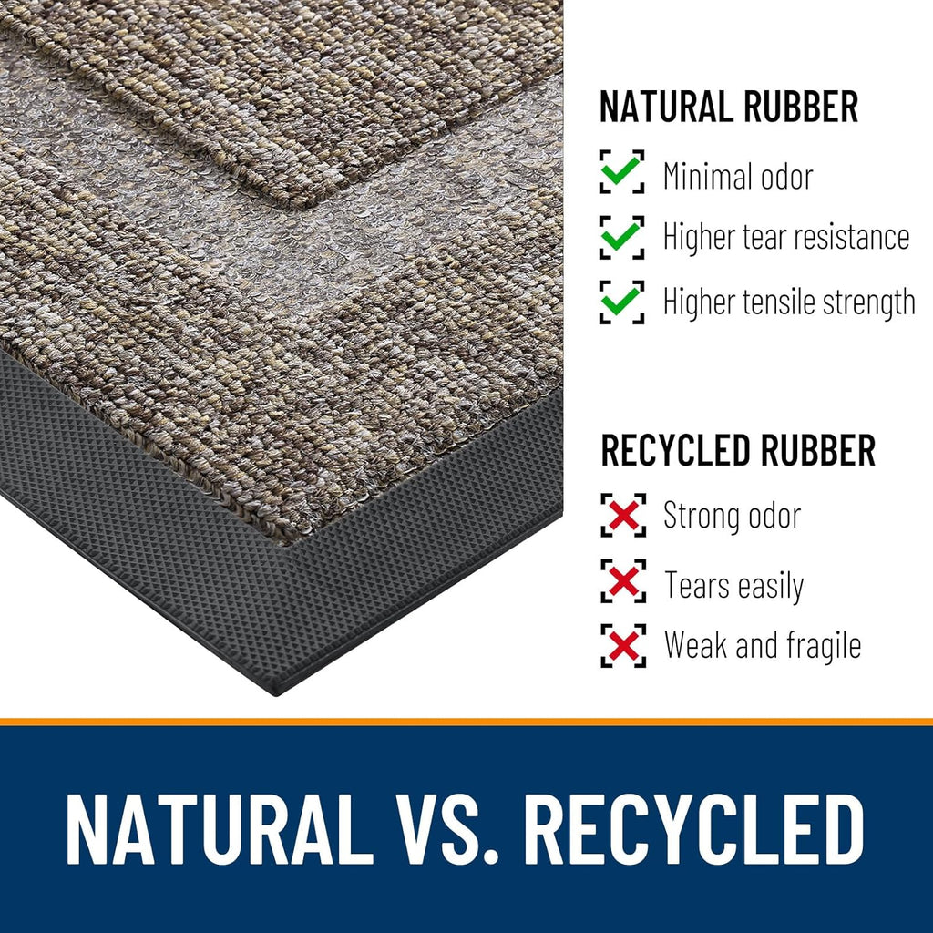 OLANLY Waterproof Front Door Mat - All-Season Indoor/Outdoor Doormat | Sturdy Natural Rubber, 29.5x17, Khaki & White