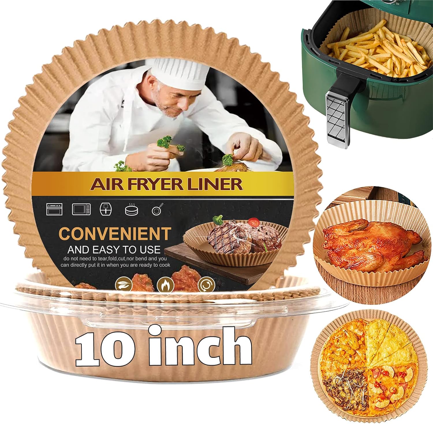 Power XL Large Air Fryer Disposable Paper Liners - 10 Inch Non-Stick Parchment Baking Pads