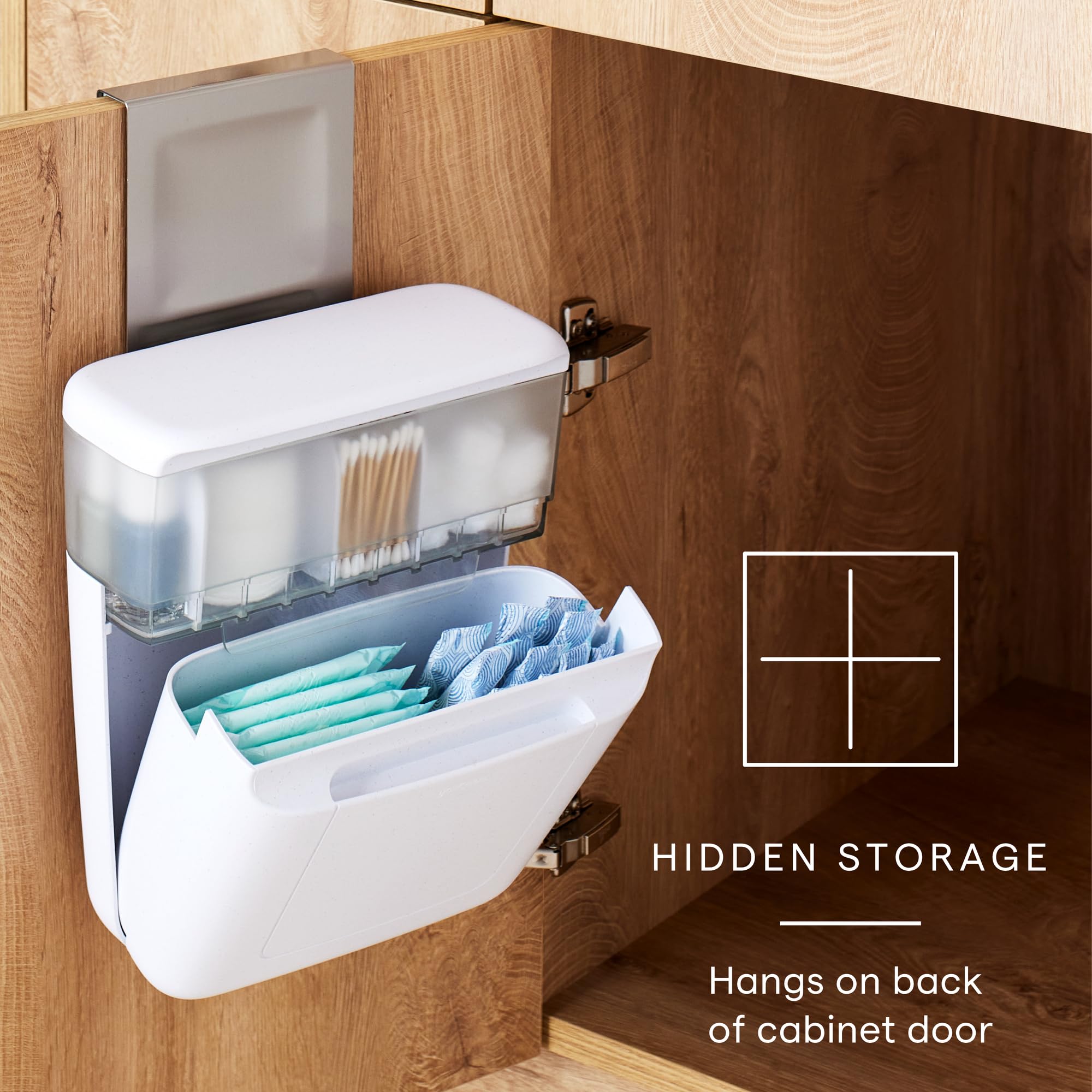 YouCopia DoorStash Toiletry Organizer, Hanging Bathroom Cabinet Door Organizer with 3 Adjustable Compartments and Covered Lid for Accessory Organization