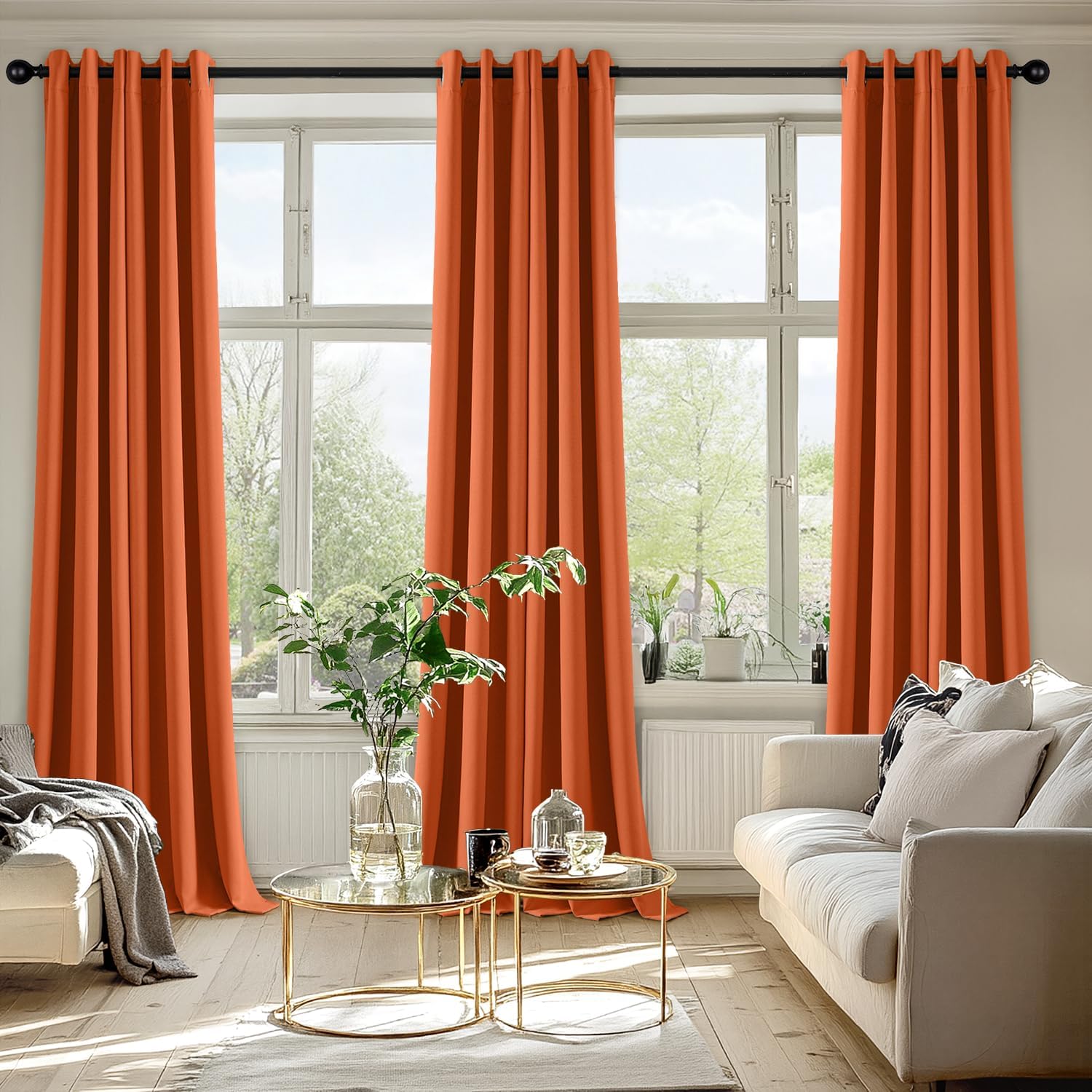 MIULEE Orange Blackout Curtains - Thermal Insulated Room Darkening Drapes | 90-Inch Long, 2 Panels