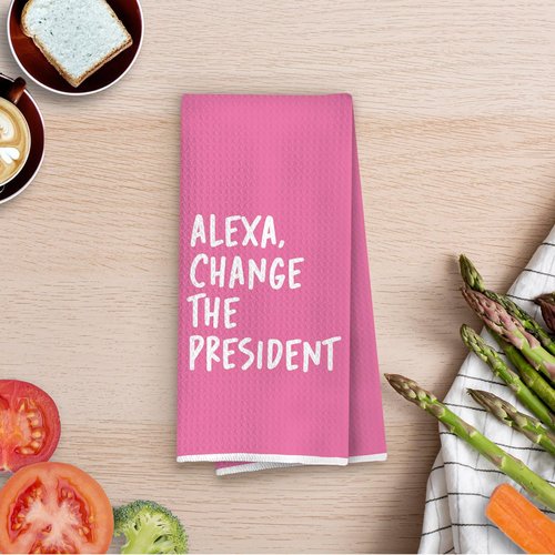 BlissfulAbon Pink Funny Political Kitchen Towels 16x24 Inch, Funny Hand Towels for Bathroom Decor, Change The President Dish Towel Drying Cloth for Kitchen