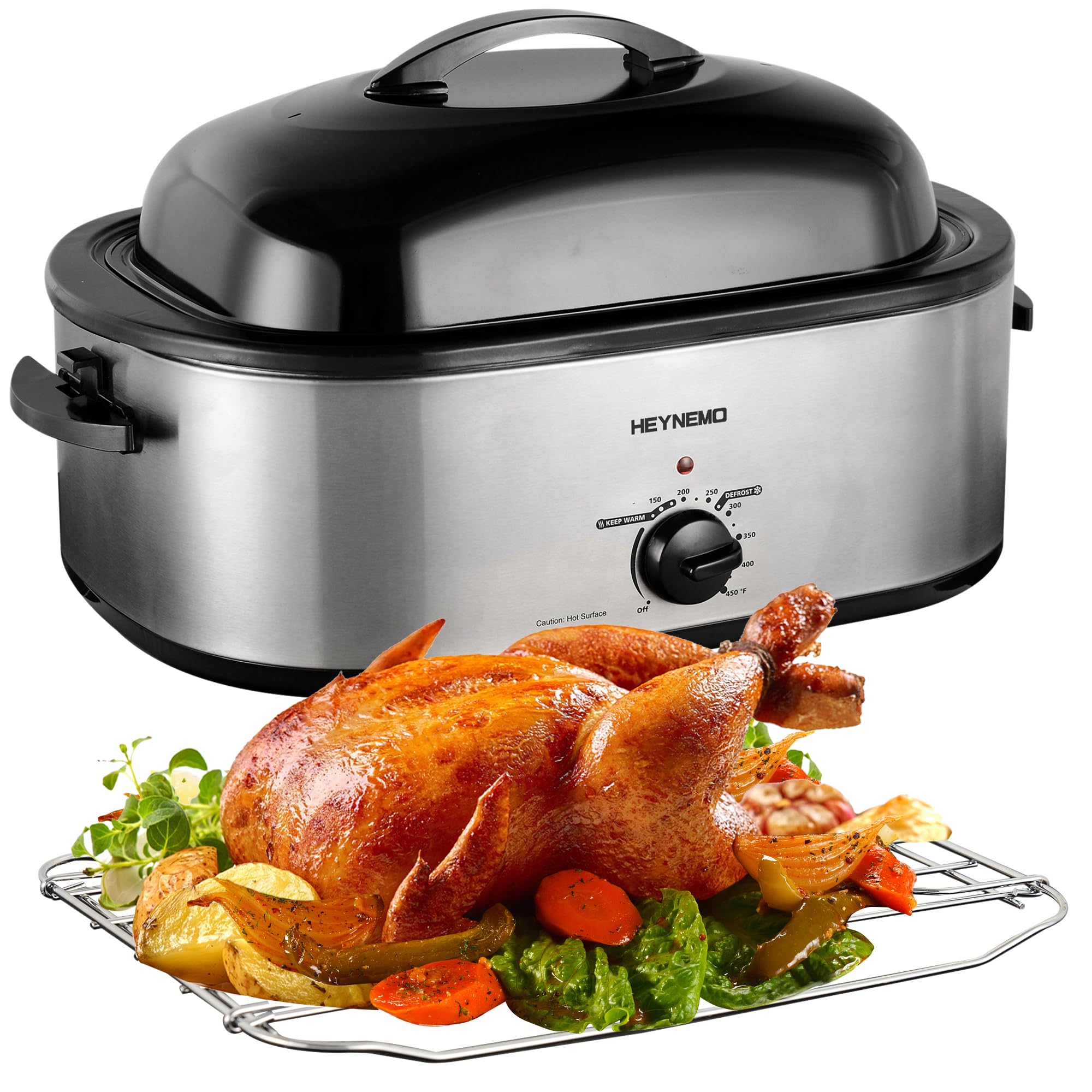 Roaster Oven 22 Quart Electric, Turkey Roaster with Self-Basting Lid Design, Large Stainless Steel Electric Turkey Roaster Oven Fits Turkeys Up to 26LB
