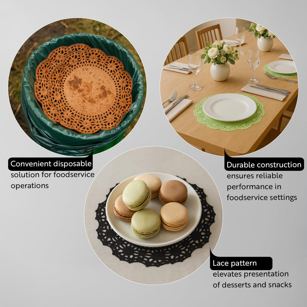 Restaurantware-Pastry Tek 4 x 4 Inch Lace Doilies, 4,000 Decorative Tableware Placemats - Disposable, Round, White Paper Table Doilies, for Birthdays, Or Weddings, Table Decor