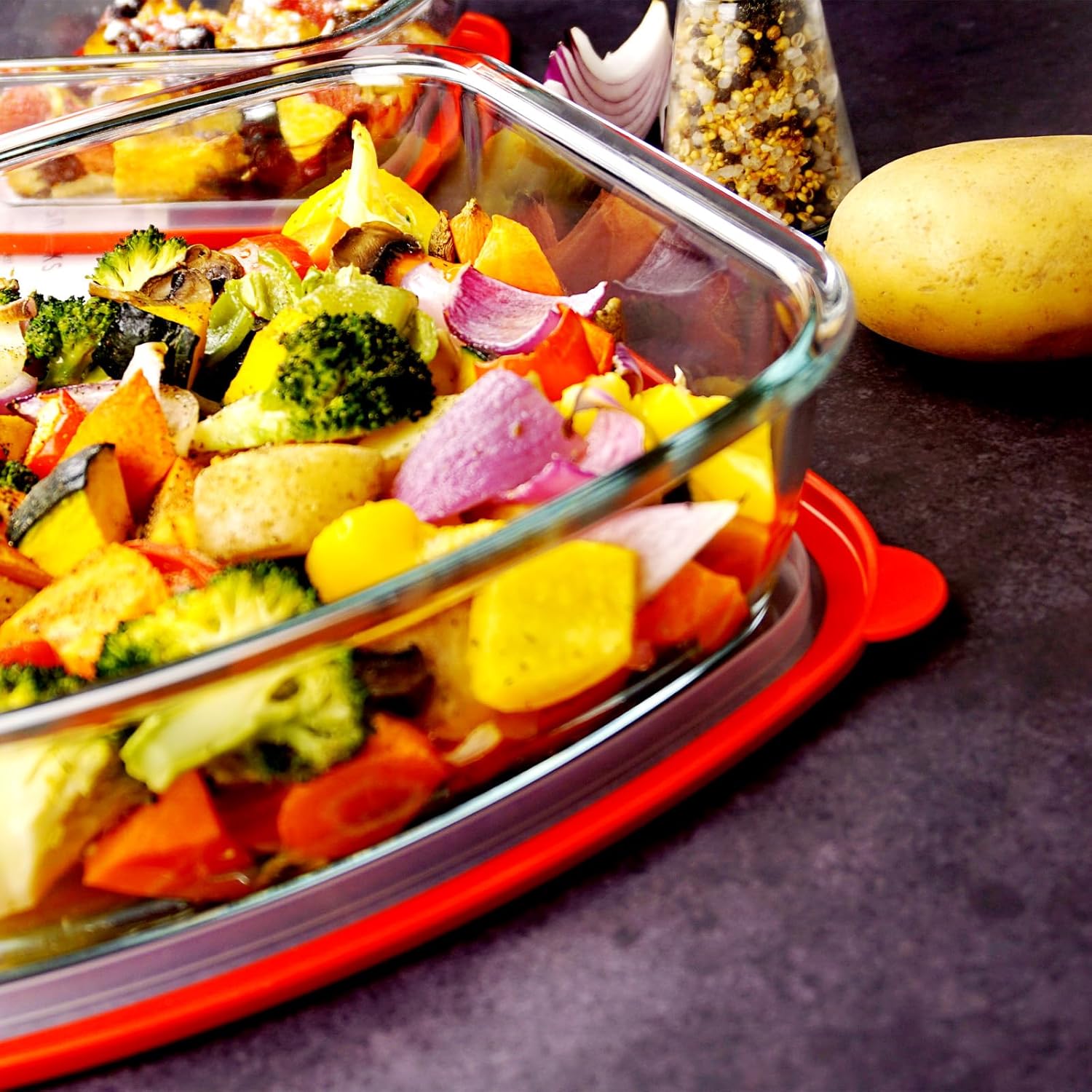 Skiennix 9x9 Inch Square Glass Baking Dish - 2.6QT Deep Pan with Lid | Microwave & Oven Safe