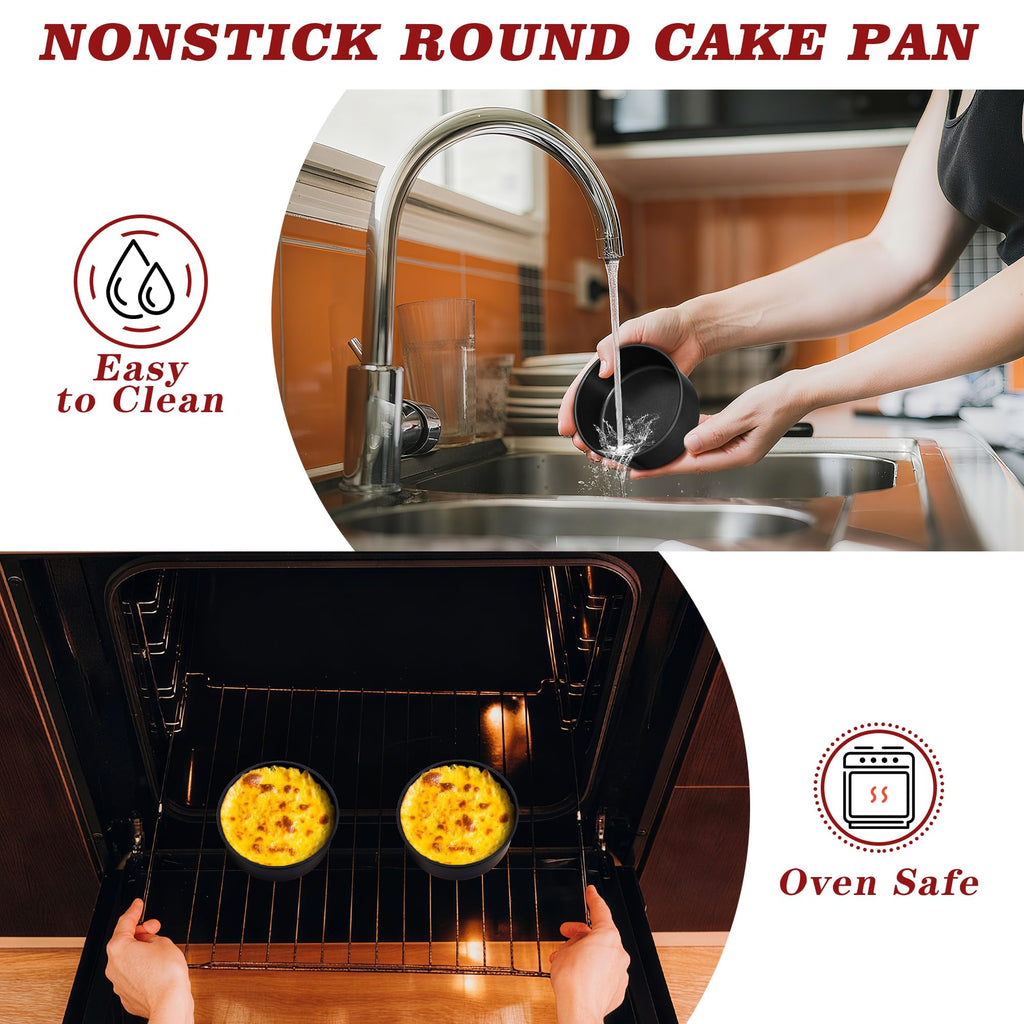 E-far 5 Inch Cake Pan Set of 3, Nonstick Stainless Steel Small Baking Pans Tins, Round Bakeware for Layer Cakes, Stainless Steel Core & Non-Toxic Coating, Straight Side & 2 Inch Deep