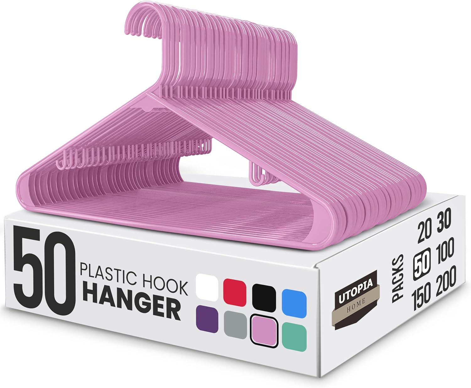 Utopia Home Plastic Hangers 50 Pack - Durable Space-Saving Closet Organizers - Pink Hangers for Shirts, Pants, Skirts & Coats