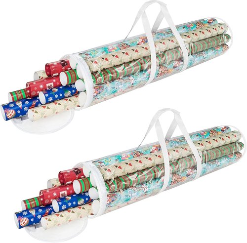 Elf Stor Wrapping Paper Storage Bags - Clear Totes with Handles for 30-Inch Roll Organization
