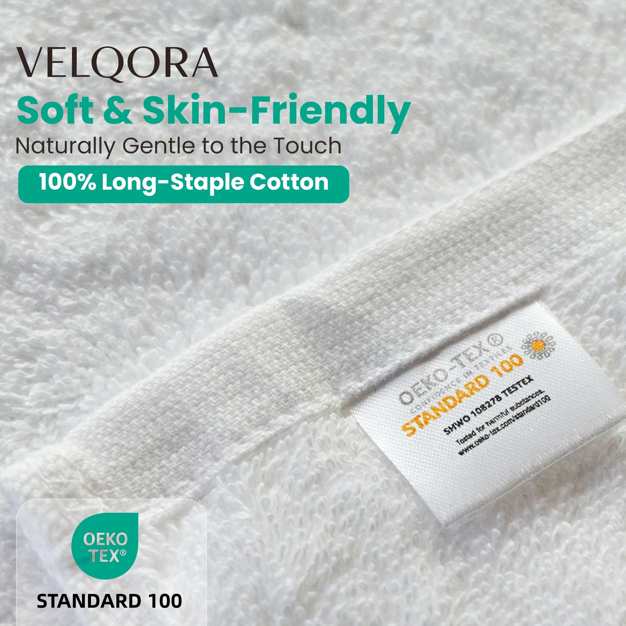 Velqora Bath Towels 4 Pack, Large 30 x 60 Inches, 100% Cotton Towels, Balanced Weight, Soft and Absorbent for Bathroom, (White)