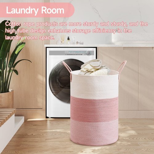 CLHMILY&Z 80L Round Laundry Basket - Pink Storage Hamper for Blankets, Toys & Nursery Essentials | 16.5x22.5 Inches