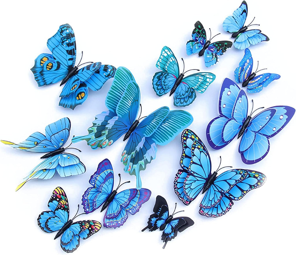 OPSEAM 3D Butterfly Wall Decor - 24 PCS Magnetic Stickers for Party Decorations (Blue)