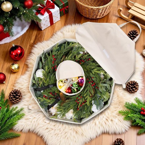BrilliantJo Wreath Storage Case - Hard Shell Christmas Decoration Bag with Pockets | 24 Inch Houndstooth Design