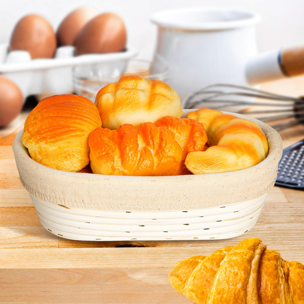 KUJIBGY 10 Inch Banneton Bread Proofing Basket, Oval Sourdough Proofing Basket with Cloth Liners & Dough Scrapers Set of 10,Bulk Rattan Banneton Sourdough Bowl Basket for Home Baker Supplies