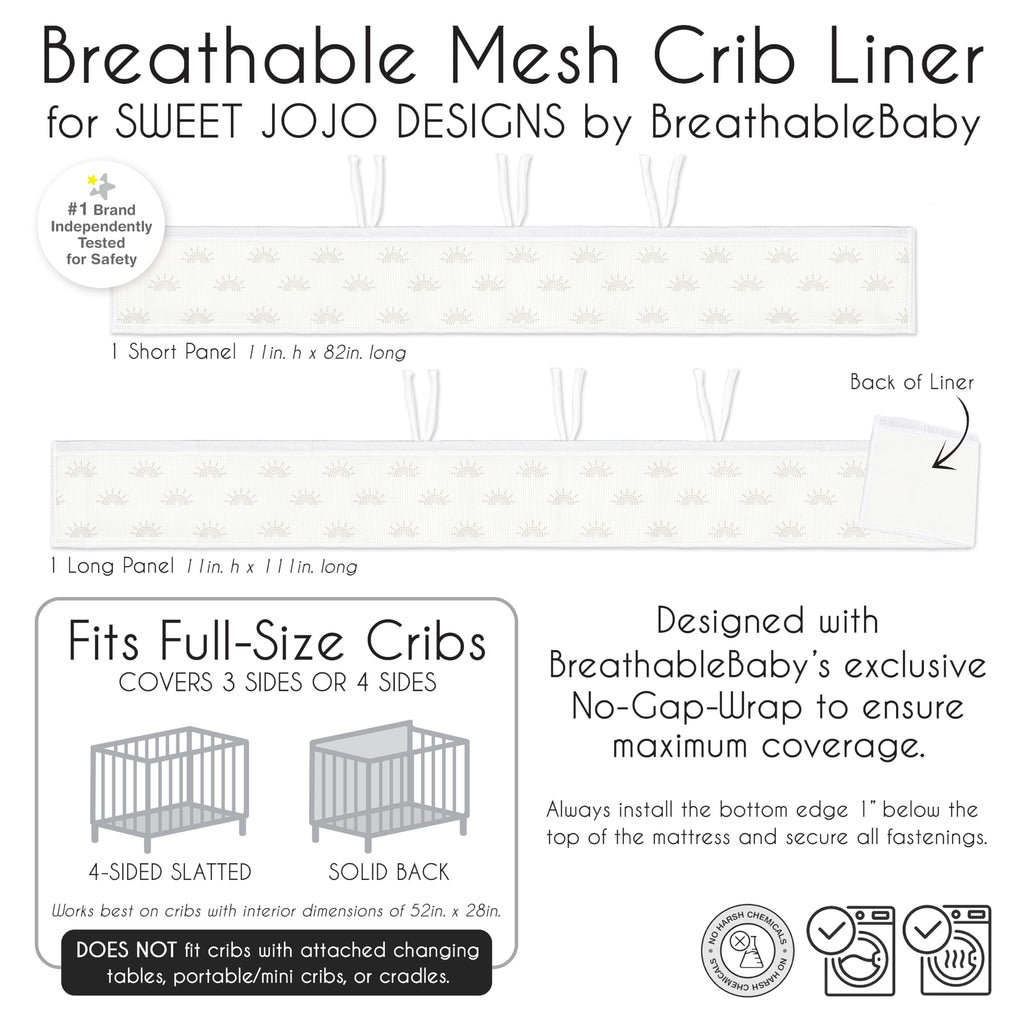 Sweet Jojo Designs + BreathableBaby 2-Piece Breathable Mesh Crib Liner Set (Ivory Boho Chic Sun) for Boys/Girls, Baby, Infants/Newborn Nursery (Sunrise, Sunset, Bohemian, Farmhouse, Shabby, Modern)