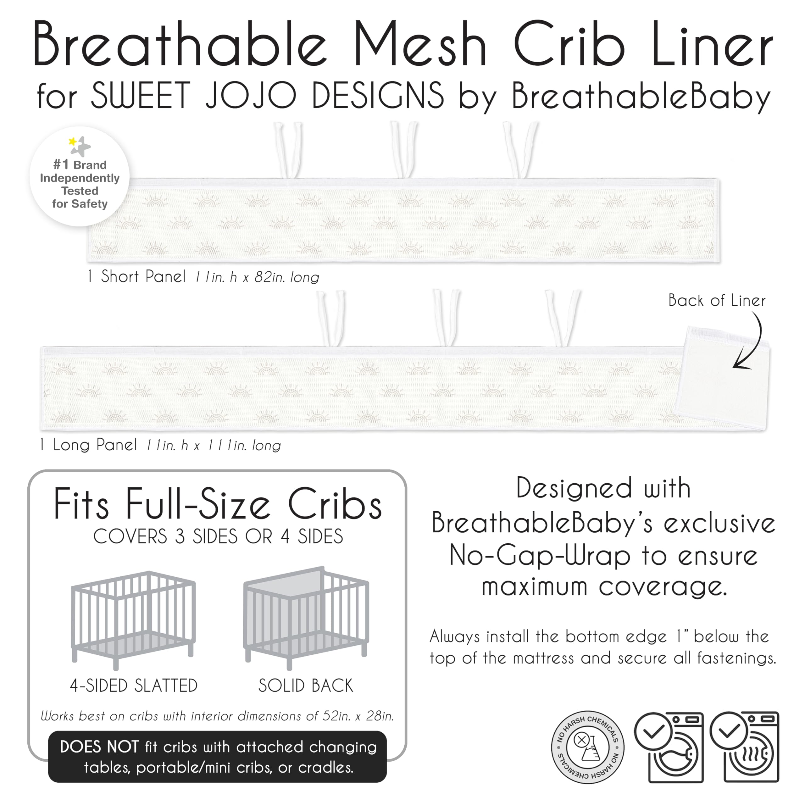 Sweet Jojo Designs + BreathableBaby 2-Piece Breathable Mesh Crib Liner Set (Ivory Boho Chic Sun) for Boys/Girls, Baby, Infants/Newborn Nursery (Sunrise, Sunset, Bohemian, Farmhouse, Shabby, Modern)