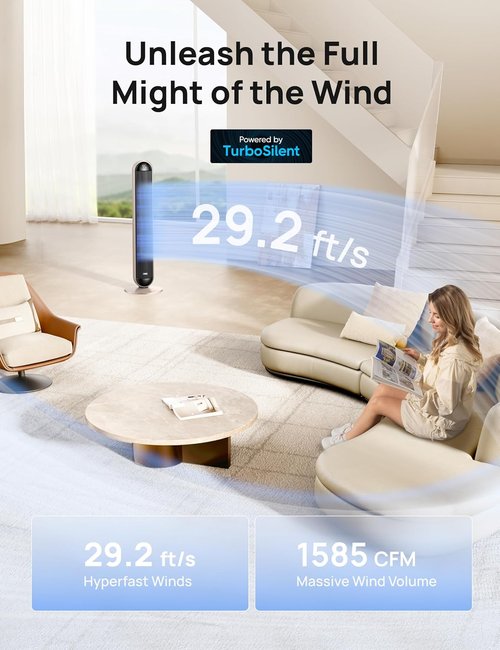 DREO Tower Fan & Heater Combo - 42 Inch, 120° Oscillation, 17 Levels, 6 Modes, Quiet Remote Control