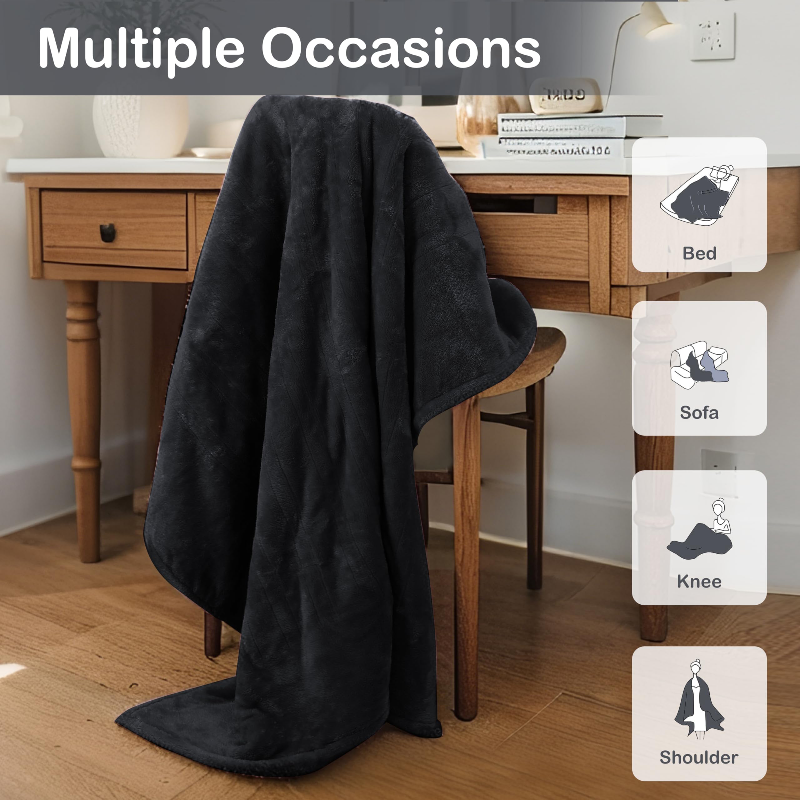 Eydna Electric Heated Blanket Full Size 72"x84",Fast Heating Throw, Soft Plush Microplush for Bed & Couch, 10 Hours Auto Off & 4 Heating Levels, Machine Washable, Gifts for Womens & Family-Black