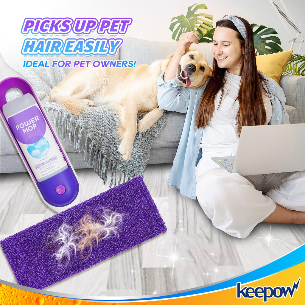 KEEPOW Reusable Pads for Swiffer Power Mop, Refill Pads for Swiffer Power Mop Wood Floor Cleaning, Microfiber Mop Pads for Hardwood Floors (2 Pack)