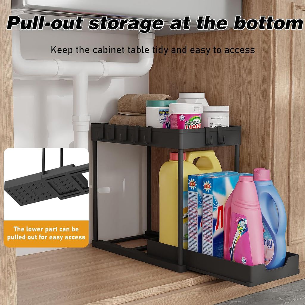 Under Sink Organizer by [Brand Name] - 2 Pack Bathroom Storage with Pull-Out Sliding Drawers | 12.8 Inch, Black