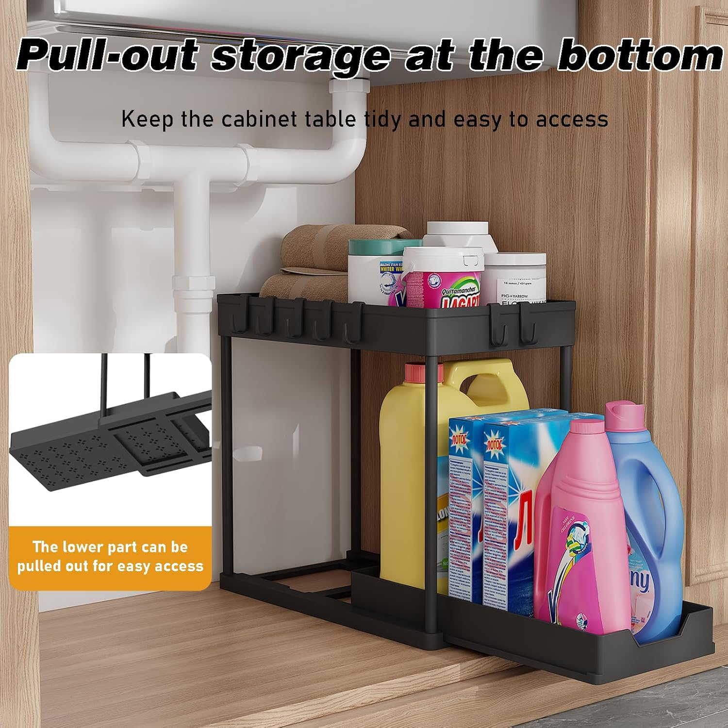 Under Sink Organizer by [Brand Name] - 2 Pack Bathroom Storage with Pull-Out Sliding Drawers | 12.8 Inch, Black