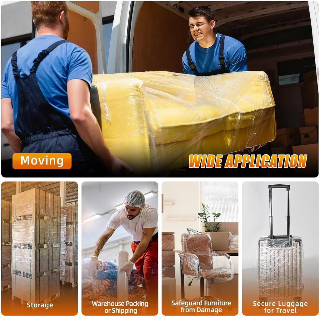 Stretch Film Shrink Wrap - Industrial Strength Plastic Wrap for Moving Supplies | 15 Inch, 1000ft, 2 Pack
