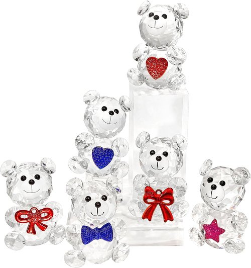 Crystal Bear Figurine Set by [Brand Name] - Handcrafted Glass Animal Sculptures | 2.4” Home Decor for Bear Lovers