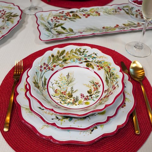 Certified International Christmas Gatherings 12 pc Melamine Dinnerware Set, Service for 4