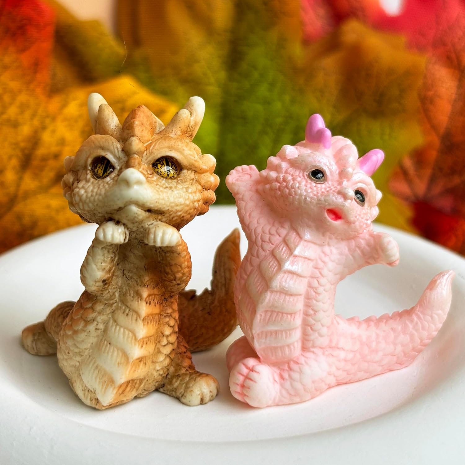 Skiennix Cute Mini Baby Dragon Figurines Set - Resin Cake Toppers & Fairy Garden Decor | Perfect Party Favors