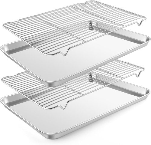E-far Baking Sheet Set - Large Stainless Steel Cookie Sheets with Cooling Racks | Non-Toxic & Dishwasher Safe, 18 x 13 Inch