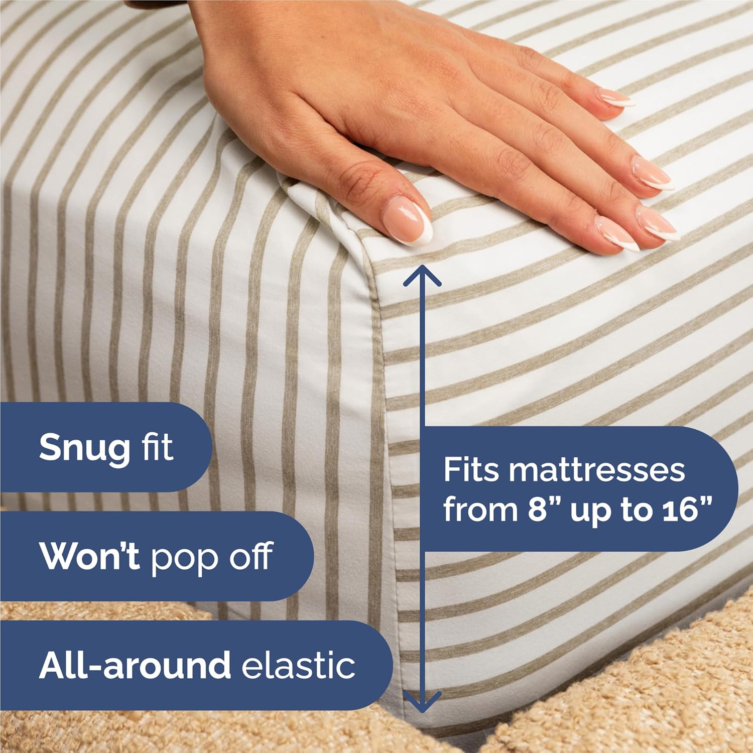 Split King Size 5-Piece Sheet Set - Comfy Cooling Bed Sheets | Luxury Hotel Quality - Soft, Wrinkle-Free Beige Stripes