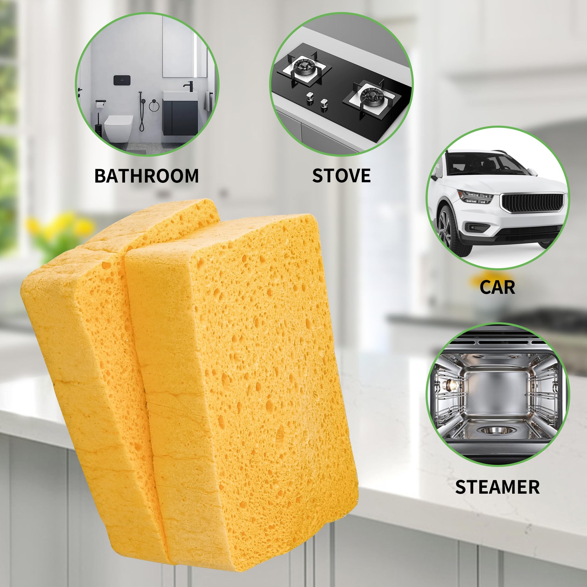 4 Pack Compostable Thicker Pop-Up Sponges - Expanding, Non-Scratch, Plant-Based Dish Cellulose Sponges Car Wash Sponge