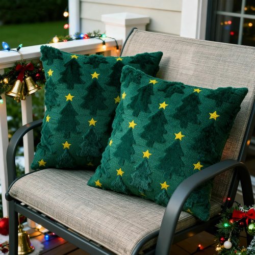 Hongsome Green Christmas Decor - Soft Plush Faux Fur Throw Pillow Covers | 18x18in Set of 2 for Holiday Home Decor