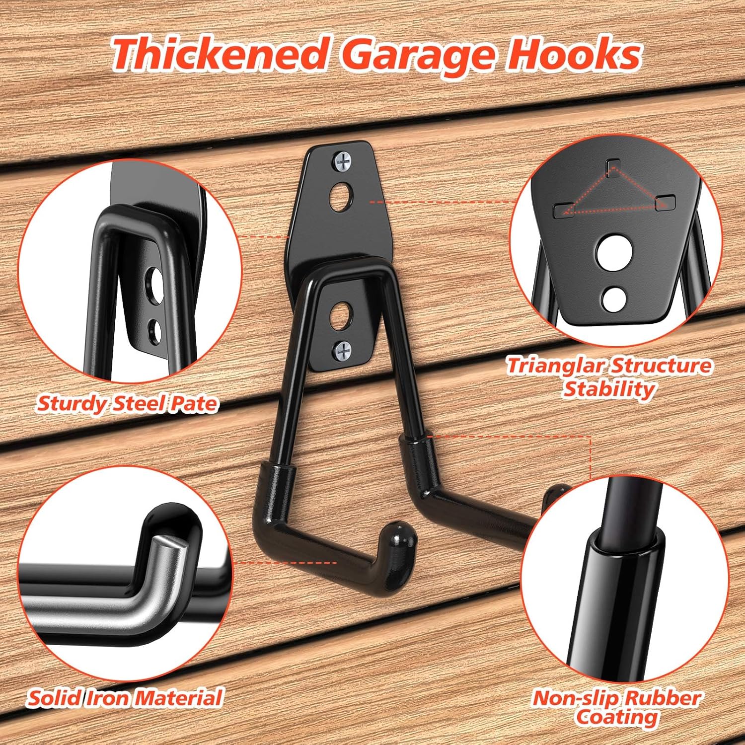 Skiennix Heavy Duty Garage Hooks - Solid Steel Wall Mount Hangers with Anti-Slip Coating | 30 Pack for Organizing Tools and Equipment