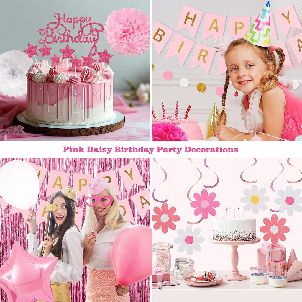 Regine Switzerland Pink Happy Birthday Party Decorations Kit - Banners, Balloons & Cake Topper