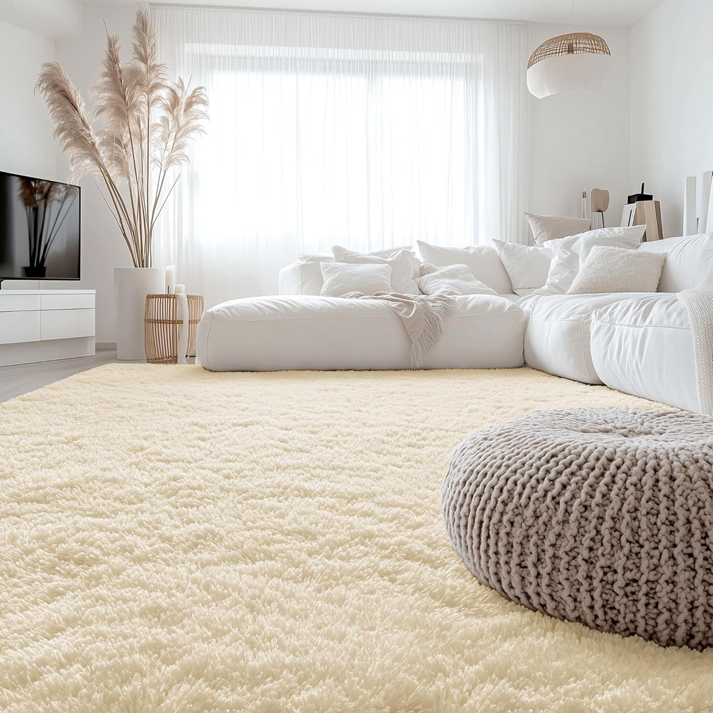 OLANLY Large Area Rug - Soft Fluffy Shaggy Carpet for Living Room & Bedroom | 6x9 ft, Cream