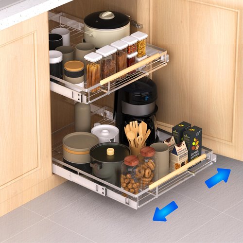 KIKIBRO Pull Out Drawer Cabinet Organizer, Expandable Slide Out Storage Shelves - Heavy Duty, Durable and Smooth Slide-Out, 23" x 40" Wide x 22.5" Deep, 1 Pack