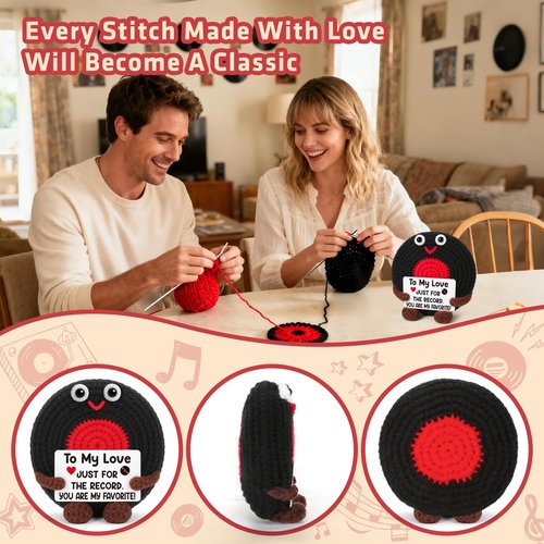 Valentines Day Gifts for Him, Anniversary Boyfriend Husband Gifts for Men Couples, Romantic Birthday Gift, Valentines Day Basket To My Love Gift for Her Girlfriend Wife, Handmade Crochet Vinyl Record