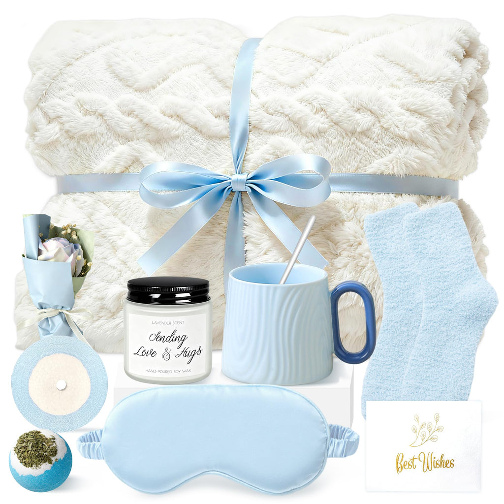 EccoDen Self Care Gifts for Women, Get Well Gifts, Thinking of You Gift, Spa Baskets, Blue Birthday Gift for Women, Mom, Wife, Sister, Best Friend