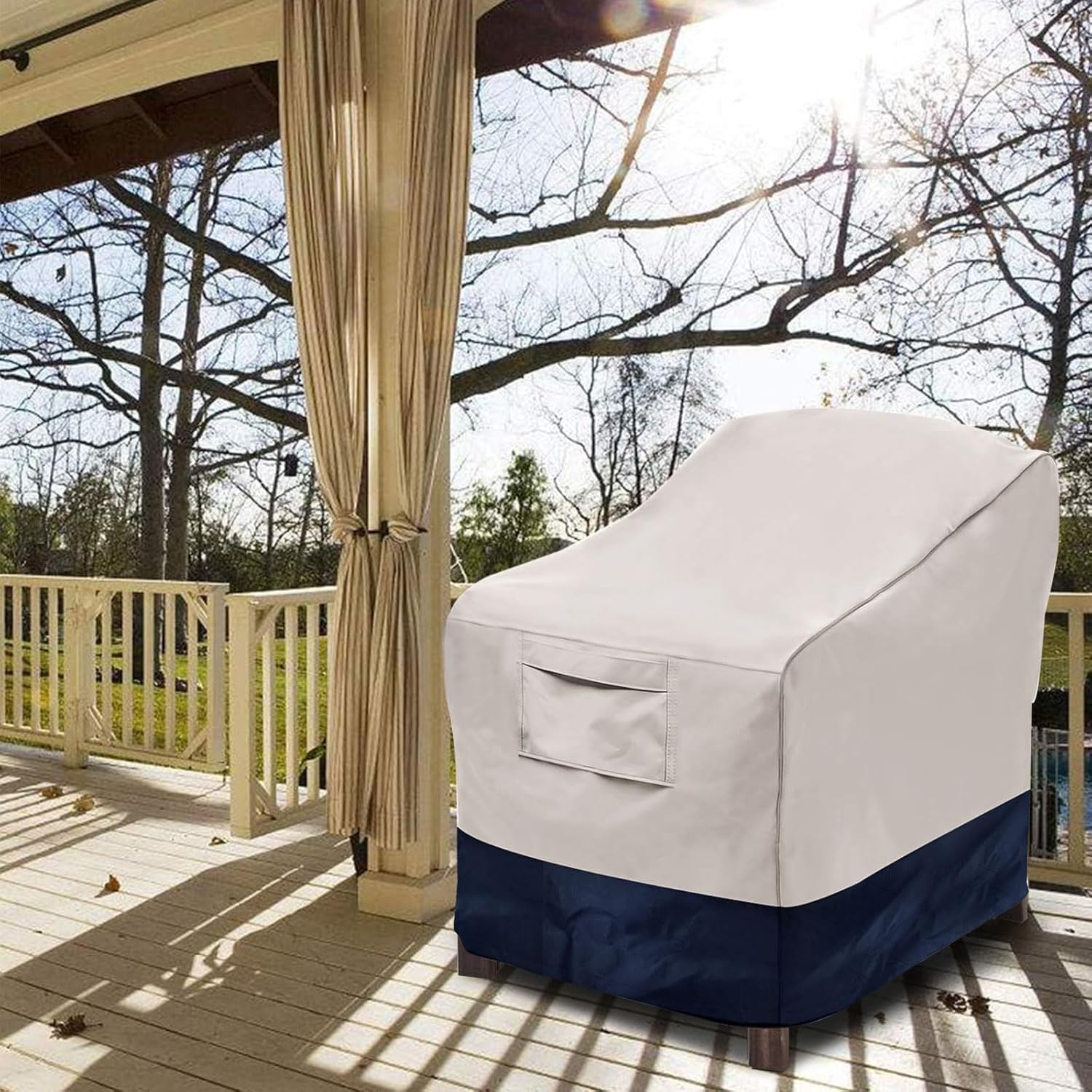 Vailge Patio Chair Covers - Heavy Duty Waterproof Lounge Deep Seat Protection | Beige & Blue, 2 Pack - Medium