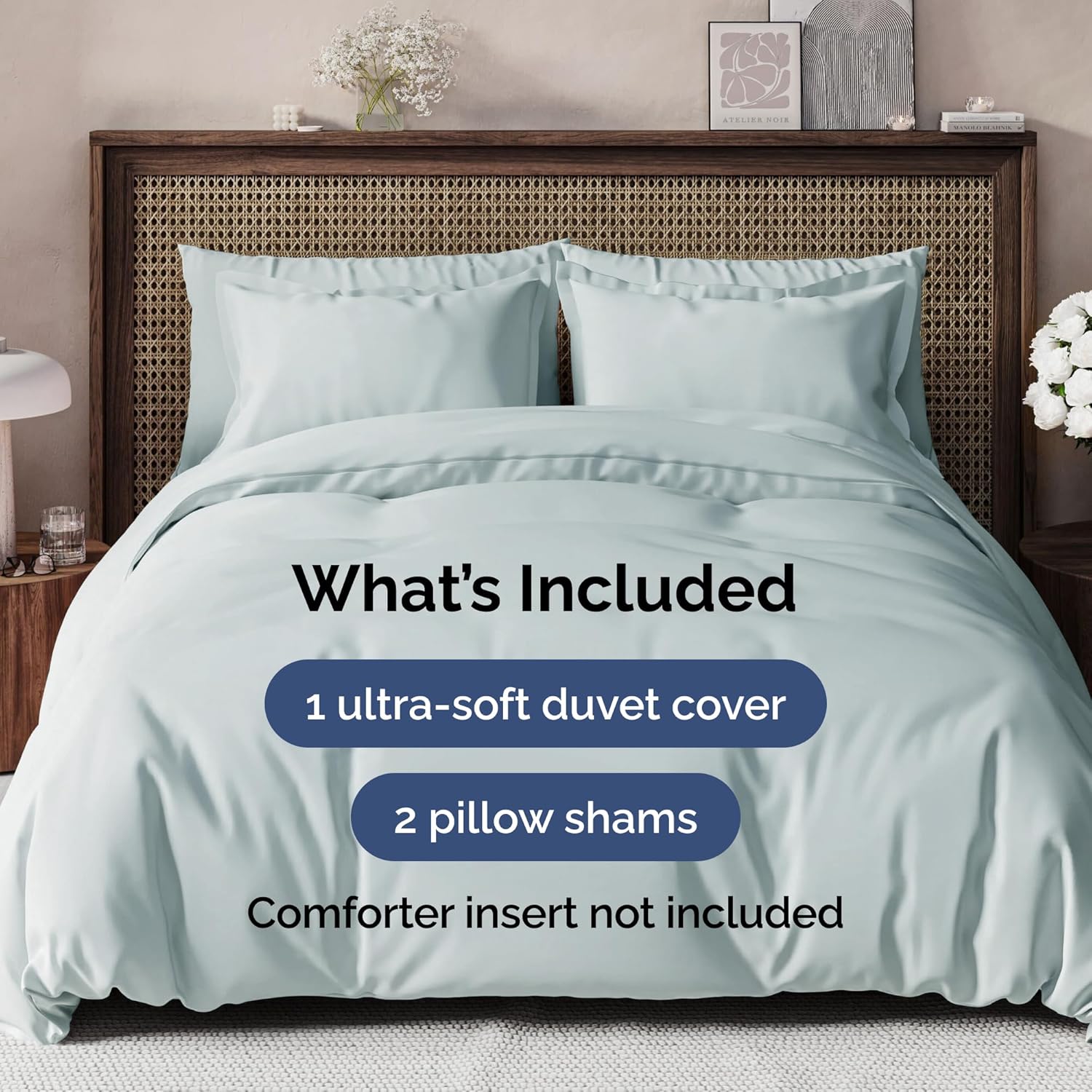 Queen Duvet Cover Set by [Brand Name] - Extra Soft Hotel Luxury 90" x 90" with 2 Pillow Shams | Easy Care, Fade-Free, Zipper Closure - Comfy & Breathable (Ice Blue)
