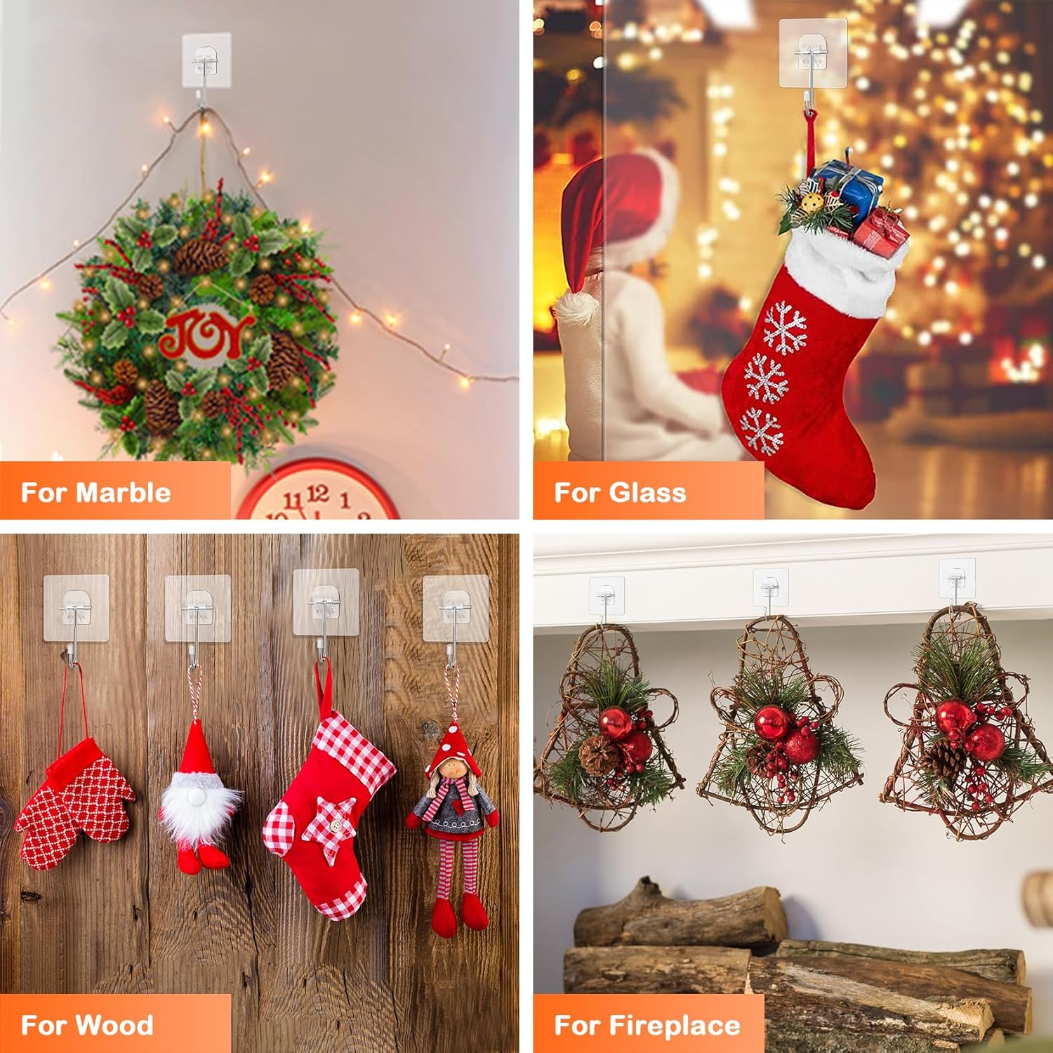 Skiennix Large Clear Wreath Door Hanger - 60lb Over-The-Door Hooks for Holiday Decorations
